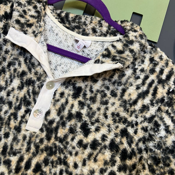 New Directions Leopard Sherpa Quarter Zip Pullover Size Large