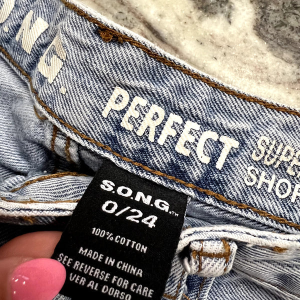 SONG Perfect High Rise Distressed Denim Shorts Size 0