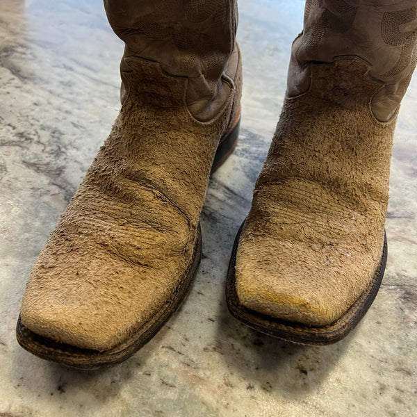 Twisted X Men's Stonewashed Camel Bull Hide Square Toe Cowboy Boots Size 10D