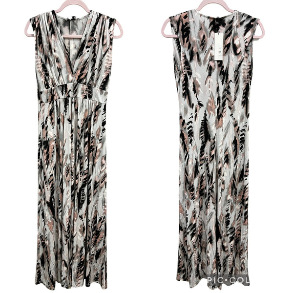 NWT Veronica M Pink Black Gray Brush Stroke V-Neck Maxi Dress XS