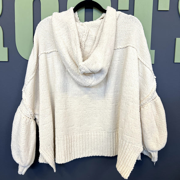 POL Cream Chunky Knit Hooded Bubble Sleeve Sweater Small