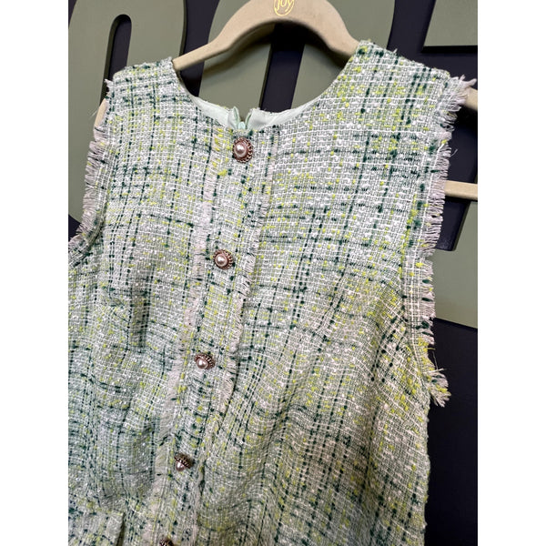 Women's Spring Green Tweed Sleeveless Mini Dress Size Small