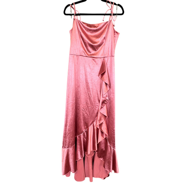 Honey & Rosie Satin Pink Ruffle Maxi Dress Size Large