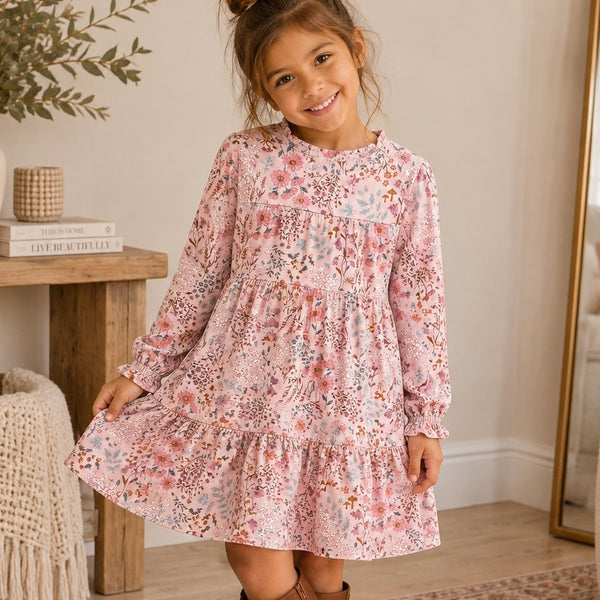 Modern Moments Pink Floral Tiered Long Sleeve Dress Girls Size 5T