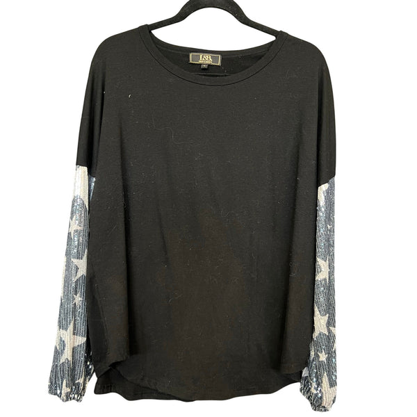 L&B Western Sequin Star Long Sleeve Blouse Large
