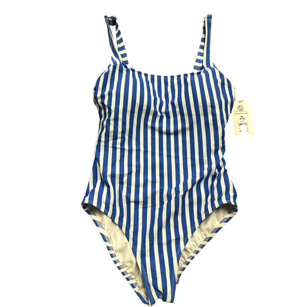 NWT Time & Tru Textured Striped Blue One Piece Swimsuit Size Medium