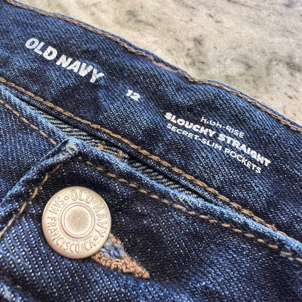 Old Navy High Rise Slouchy Straight Dark Wash Jeans Size 12