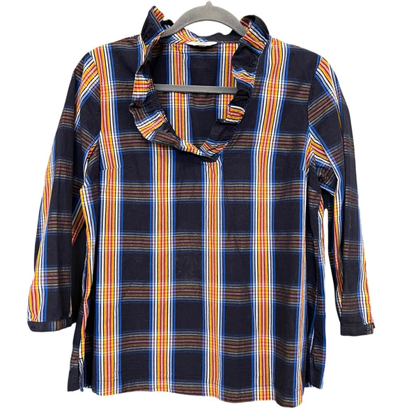 Crown & Ivy Navy Blue + Orange V-Neck Top Medium