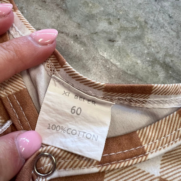 Tan Checkered Ruffle Footie Size 3 Months