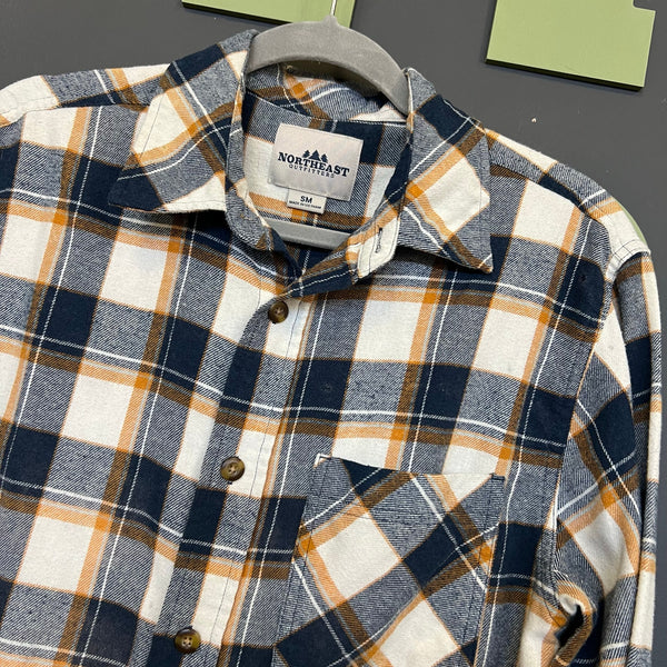 Northeast Outfitters Navy + Orange Plaid Button Down Shirt Small/Med