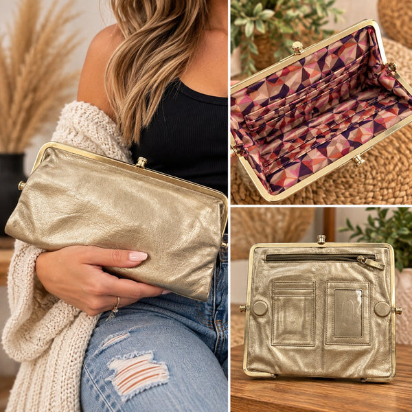 Hobo Metallic Gold Clutch Wallet