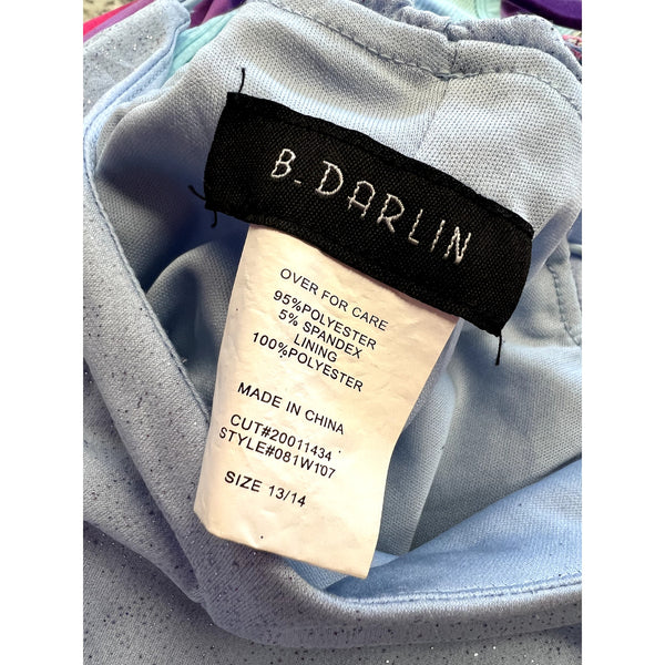B. Darlin Light Blue Shimmer Ruched Cocktail Mini Dress Size 13/14