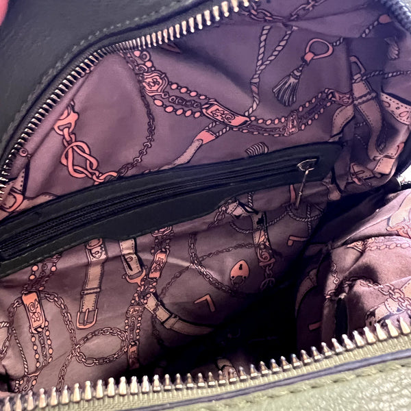 Woven Green Faux Leather Backpack