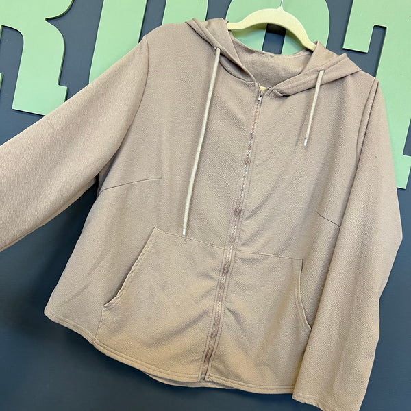Women's Tan Hooded Full Zip Athletic Jacket 2XL