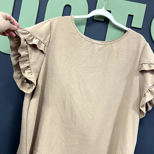 Women's Taupe Ruffle Sleeve Blouse Curvy Size 1XL