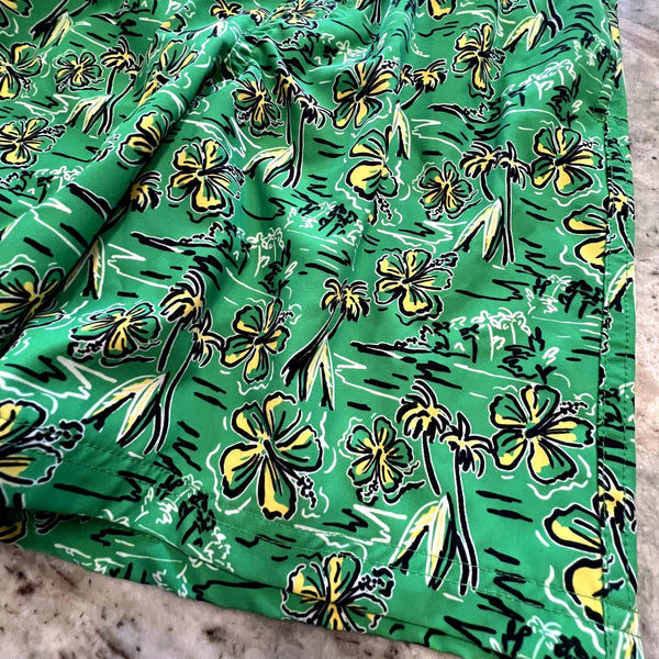Ocean Gear Floral Tropical Green Swim Trunks Boys Size Large (10/12)