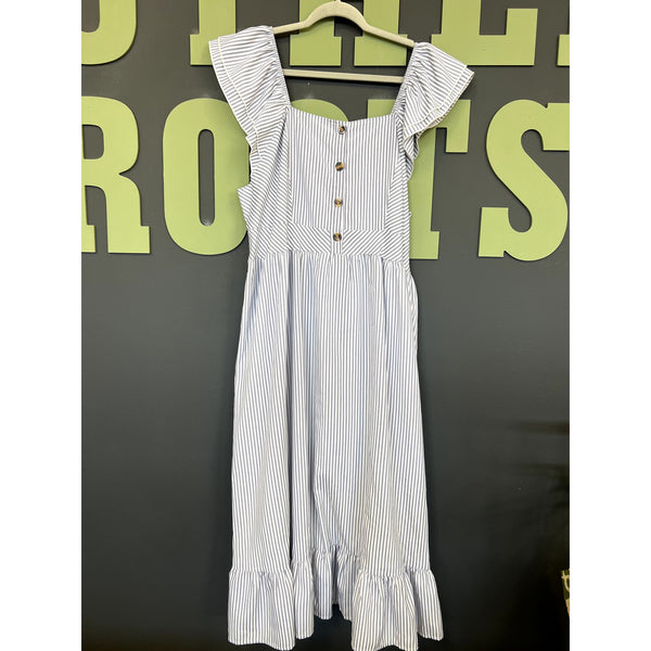Women's Blue + White Pinstripe Midi Dress Size 3XL