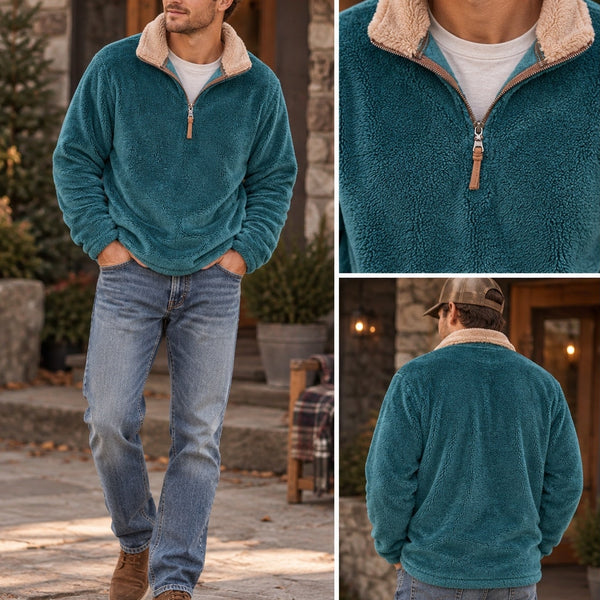 True Grit Men's Deep Teal Plush Quarter Zip Pullover Size Small