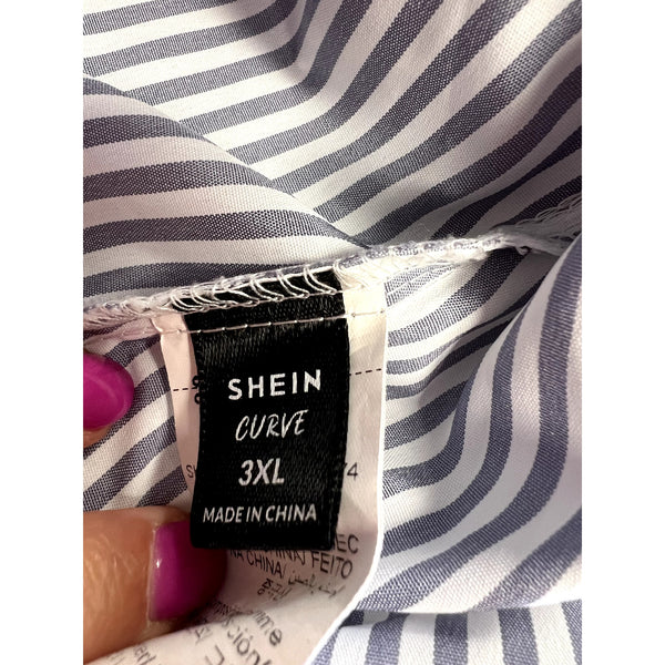 Women's Blue + White Pinstripe Midi Dress Size 3XL