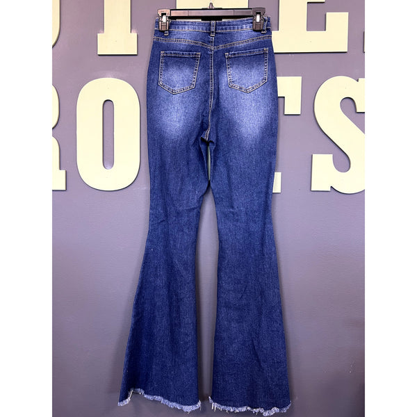 Women's Dark Wash Distressed Flare Jeans Size 26