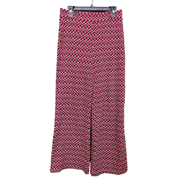 ASOS Women's Red + Black ZigZag Wide Leg Elastic Waist Dress Pants Size 10
