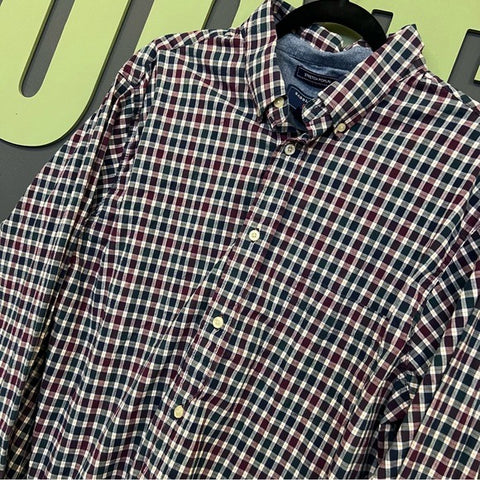 Saddlebred Red + Blue Plaid Casual Button Down Shirt Size XL