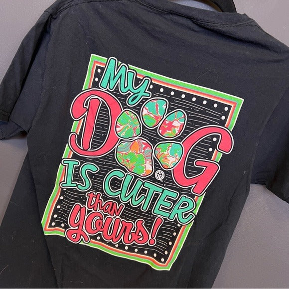 Girlie Girl Originals My Dog is Cuter Than Yours Crew Neck Black Graphic Tee S