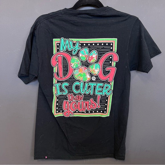 Girlie Girl Originals My Dog is Cuter Than Yours Crew Neck Black Graphic Tee S
