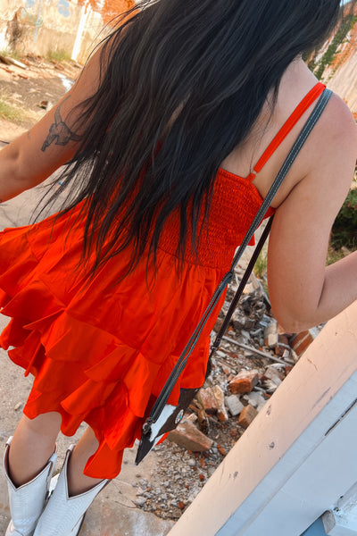 Bright Red Satin Ruffle Dress