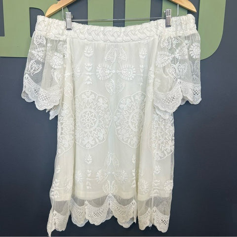 Umgee Lace White Off Shoulder Blouse Size M