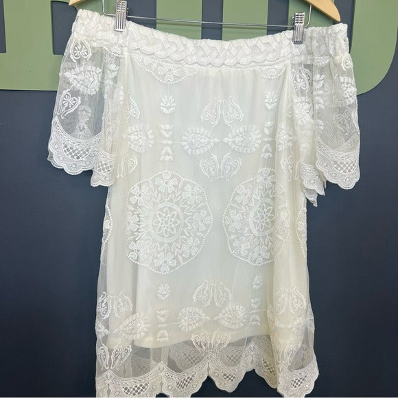 Umgee Lace White Off Shoulder Blouse Size M