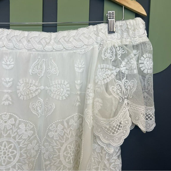 Umgee Lace White Off Shoulder Blouse Size M