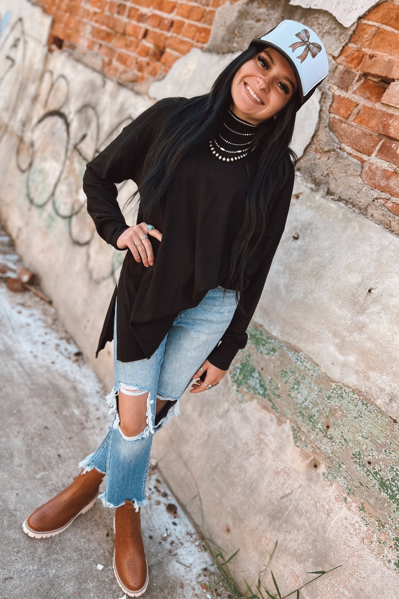 Black Oversized Side Slit Sweater