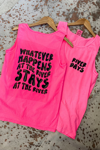 What Happens at the River Hot Pink Graphic Tank