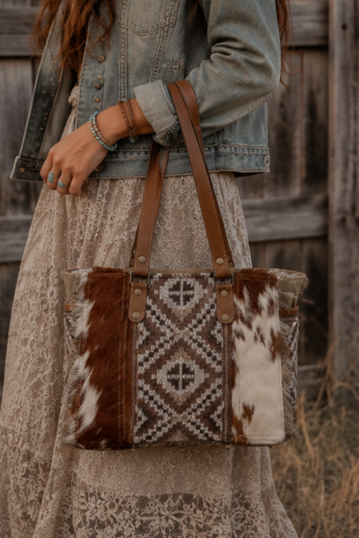 Elisa Le Cowhide + Canvas Shoulder Bag