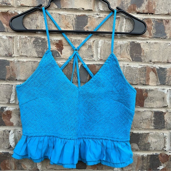 Blue Smocked Tank Top Size Large