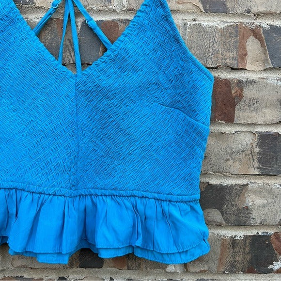 Blue Smocked Tank Top Size Large