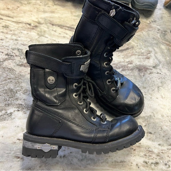 Harley Davidson Women’s Black Leather Chunky Moto Combat Riding Boots Size 6.5