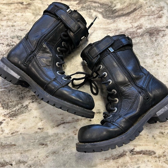 Harley Davidson Women’s Black Leather Chunky Moto Combat Riding Boots Size 6.5