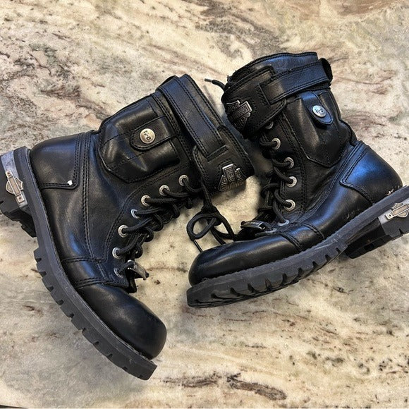 Harley Davidson Women’s Black Leather Chunky Moto Combat Riding Boots Size 6.5