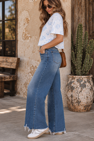 The Sadie Raw Hem Wide Leg Jeans