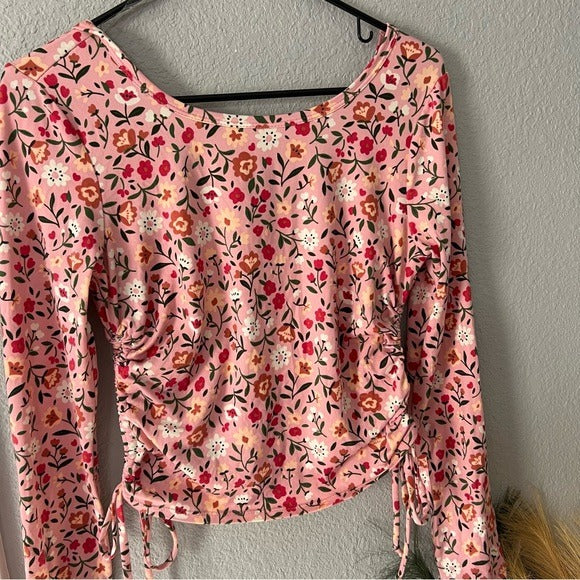 Moa Moa Floral Tie Side Scoop Back Super Soft Long Sleeve Top Size Large