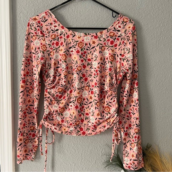 Moa Moa Floral Tie Side Scoop Back Super Soft Long Sleeve Top Size Large