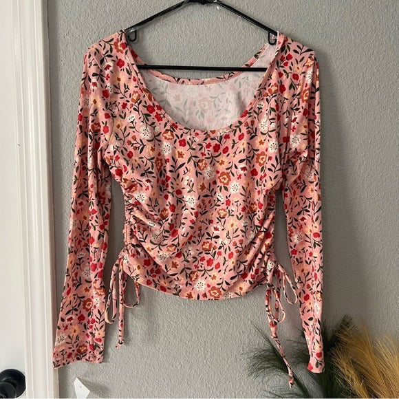 Moa Moa Floral Tie Side Scoop Back Super Soft Long Sleeve Top Size Large