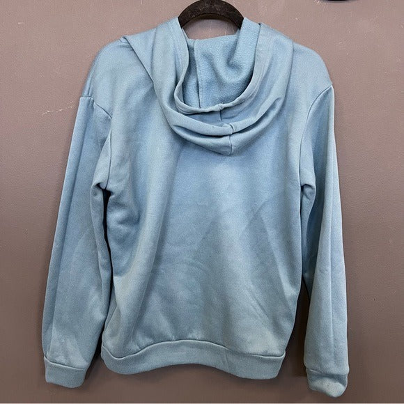 Light Blue Hooded Butterfly Heart Sweatshirt Medium