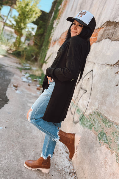 Black Oversized Side Slit Sweater