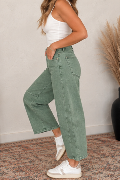 Olive Washed Barrel Jeans