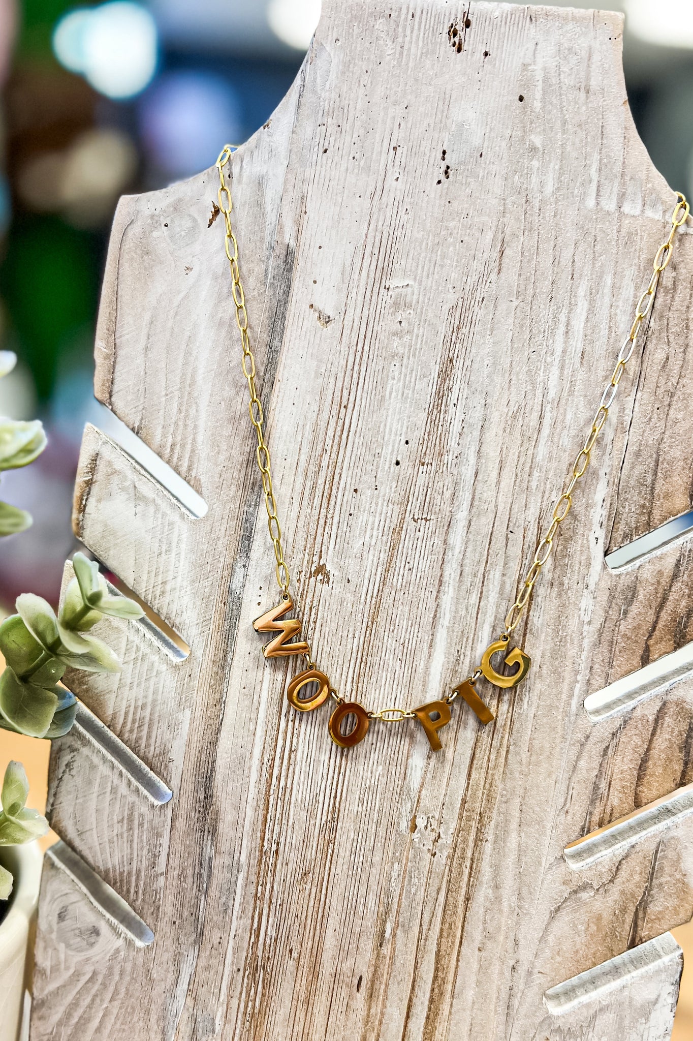 Woo Pig Gold Paperclip Necklace