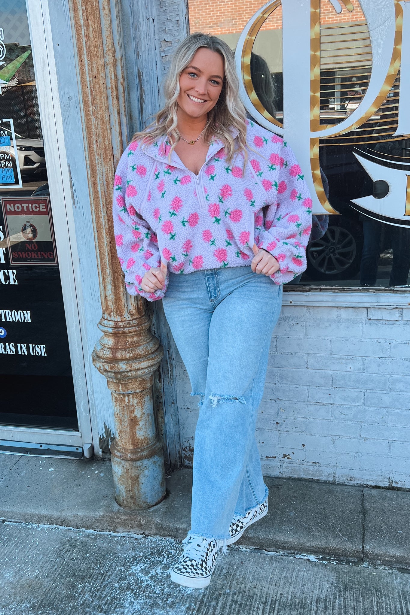 Lavender Floral Half Zip Fleece Henley