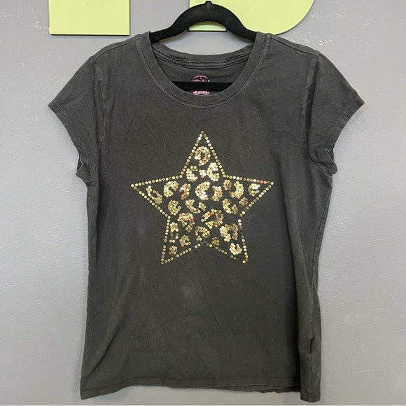 Girls Sequin Star Top Black Graphic Tee Size XL